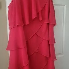 Plus size wedding  guest  dress in coral .