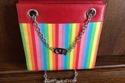 Small square shape rainbow stripe cross body bag
