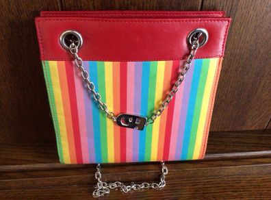 Small square shape rainbow stripe cross body bag