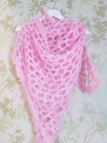 Ladies handmade pink mohair shawl