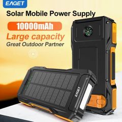10000mAh Solar Portable Power Bank with Hand Crank Generator, SOS Distress Signal Light & Dual Super Bright Flashlights