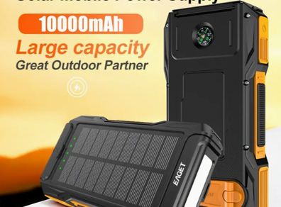 10000mAh Solar Portable Power Bank with Hand Crank Generator, SOS Distress Signal Light & Dual Super Bright Flashlights