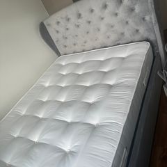 Grey Velvet King Size Ottoman Bed with Winged Chesterfield Headboard - Safina