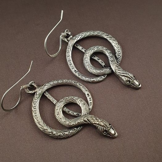 Vintage Snake Brass Earrings Long Dangle Statement Jewelry for Boho & Tribal Style