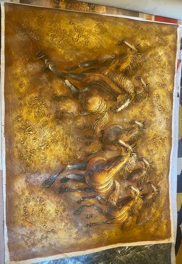 Large Hand Painted Oil on Canvas - Eight Horses Running