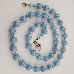 Vintage Venetian Style Light Blue White Dotted Glass Beads Necklace