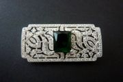 Art Deco Vintage Style Emerald Stone Silver Brooch Pin