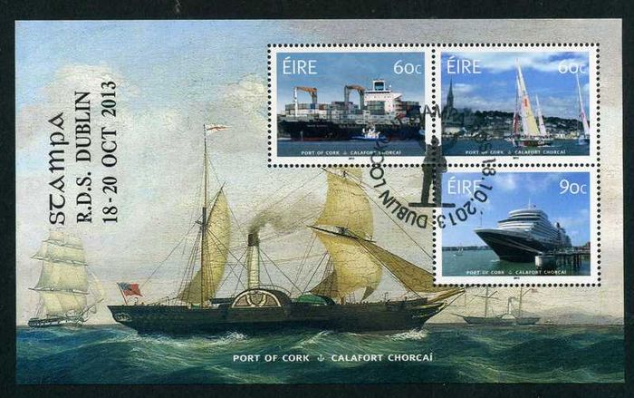 2013 Ireland Stampa Public Souvenir Port of Cork Miniature Sheet Overprinted for Stampa with show cancel of 18/10/13