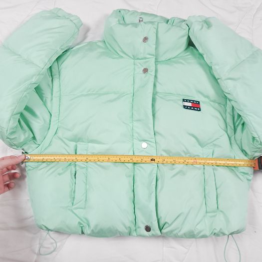 Tommy Jeans Mint Green Seafoam Cropped Convertible Puffer Jacket Size M