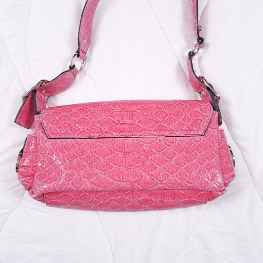Guess Vintage Pink Croc Embossed Patent Leatherette Shoulder Bag Y2K