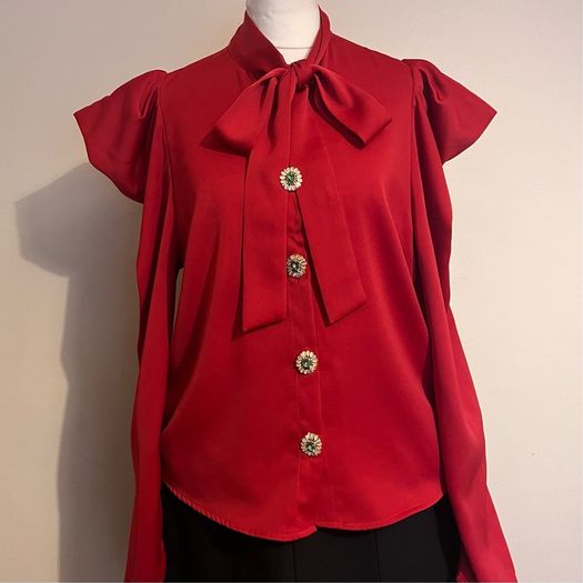 Sister Jane Red Shirt With Bow, Size S- UK 8, New
