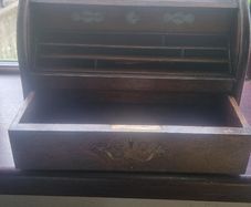 Victorion oak stationary tambour roll top box 1890