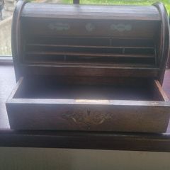 Victorion oak stationary tambour roll top box 1890