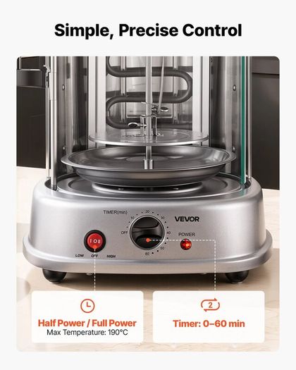 Countertop Vertical Rotating Oven 11.5L Rotisserie Shawarma Machine, 1500W Kebab Grill Roaster with Heat-Resistant Door, Drip Tray, and Timer Control, Kebab Rack with 7 Skewers
