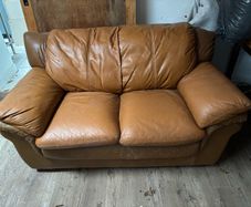 tan leather couch / sofa