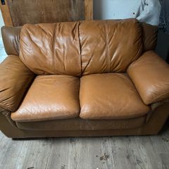 tan leather couch / sofa