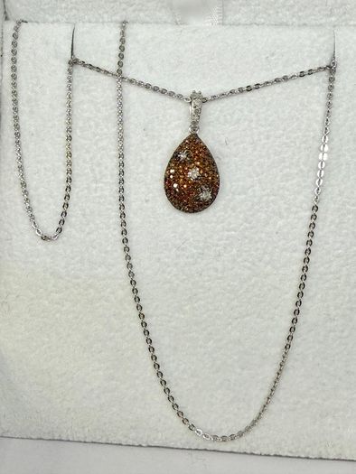 Diamond Orange Red Diamond & White Natural Diamond Pendant with Chain