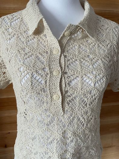 womens top blouse short sleeve crocheted Mango ecru size S brand new