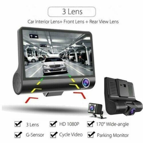 High Quality  4'' Car DVR Dash Camera Video Cam Recorder 1080P Full HD 3 Lens Front and Rear View