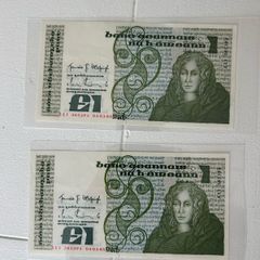 2x UNC Irish old  punt banknote 1 pound consecutive serial nr 1985