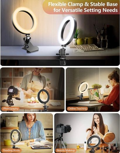 6.3 Inch Video Conference Ring Light with Ultra wide Clip, 360 Degree Rotatable Table Ring Light with Dimmable 3 Modes 10 Brightness Level for Live Streaming Desktop Reading/Makeup/Webcam/YouTube/TiK Tok (FREE POSTAGE)