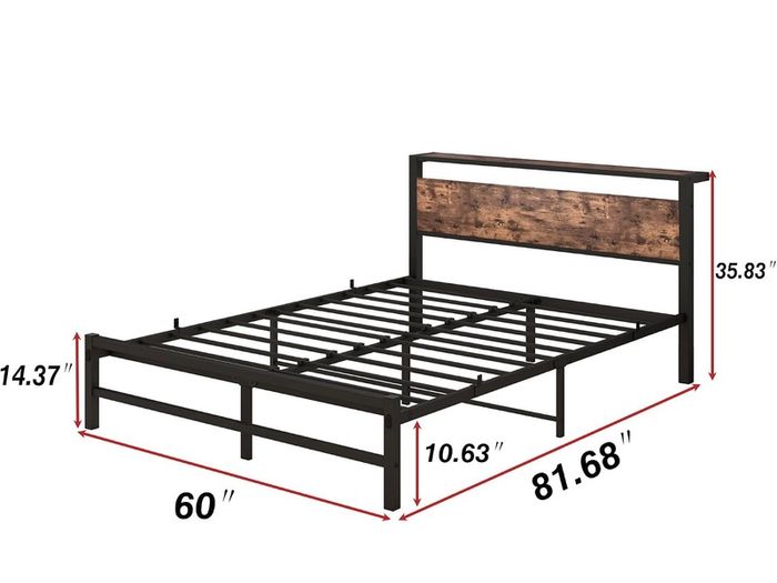 King Size Bed Frame with Headboard,Metal Bed 150x200 cm,Brown No Box Spring Needed,Steel Slats Mattress Foundation Square Pipe Design Noise Free Black+Brown