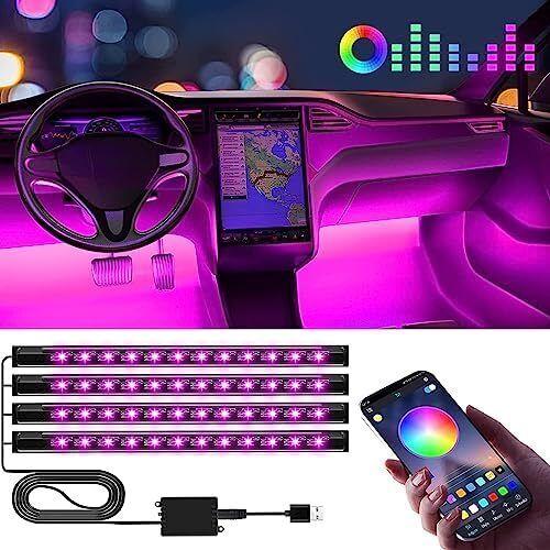 Fathers Day Dad Gifts for Him Husband, LED Interior Lights for Car Accessories for Men Women, USB Port APP Control Auto Stuff Lighting Kits Decoration Atmosphere Strip Lights