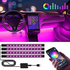 Fathers Day Dad Gifts for Him Husband, LED Interior Lights for Car Accessories for Men Women, USB Port APP Control Auto Stuff Lighting Kits Decoration Atmosphere Strip Lights