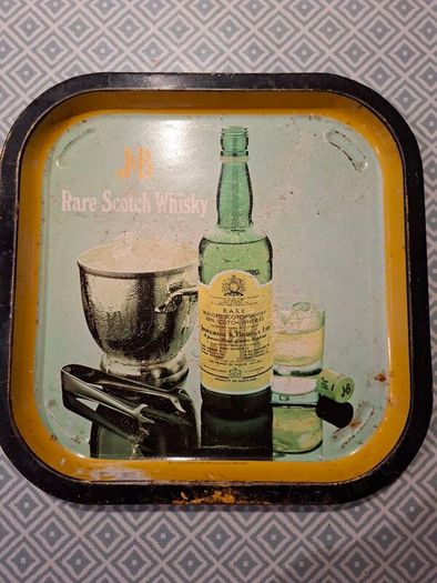 Antique J&B Rare Scotch whiskey metal tray