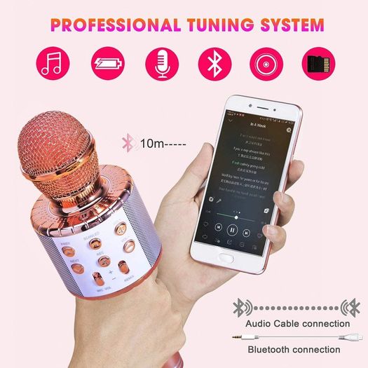 Wireless Karaoke Microphone,Bluetooth Dancing LED Lights Handheld Portable Speaker Karaoke Machine,Compatible with Android & iOS Devices,Home KTV Outdoor Party