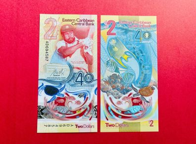 East Caribbean  States  2 Dollars 2023   40th. ANNIVERSARY Pick 61.  Commemorative Issue. Polymer Plastic.  ( Uncirculated )
