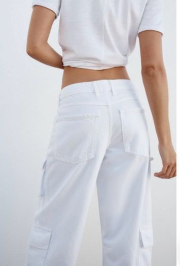 SALE Fab Zara Mid Rise White Multi Pocket Wide Leg Cargo Trousers  Size 42 UK 14
