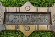 Antique Small Gothic  Brass Letter Slot, Antique Brass Mail Slot Plate
