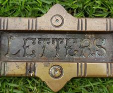Antique Small Gothic  Brass Letter Slot, Antique Brass Mail Slot Plate