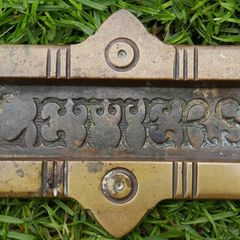Antique Small Gothic  Brass Letter Slot, Antique Brass Mail Slot Plate