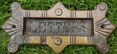 Antique Small Gothic  Brass Letter Slot, Antique Brass Mail Slot Plate