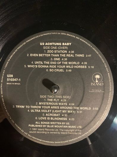 U2  - Achtung Baby Original 1991 First Press 12 inch Vinyl Album
