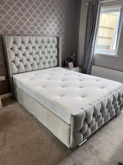 Brand New Framed Beds With Optional Gaslift Ottoman Storage,&  Tufted Sprung Memory Foam Mattresses Instock