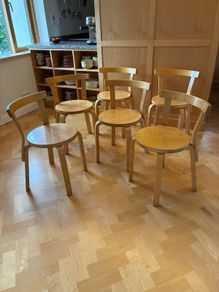 Alvar Aalto chairs. Six model 68 by Artek. Mid century furniture.