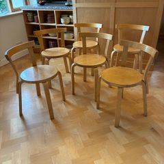 Alvar Aalto chairs. Six model 68 by Artek. Mid century furniture.