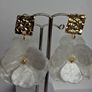 Hammered Square Stud Cream Hibiscus Floral Earrings Image 2