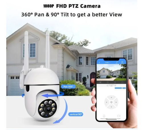 1080P HD WiFi Security Camera - Versatile Indoor-Outdoor Use, Long-Distance Night Vision with 355 dagree Intercom, Dual-Way Audio, AI Motion Detection