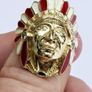Heavy Gents 14ct Yellow Gold Diamond & Enamel Indian Head Ring Image 9