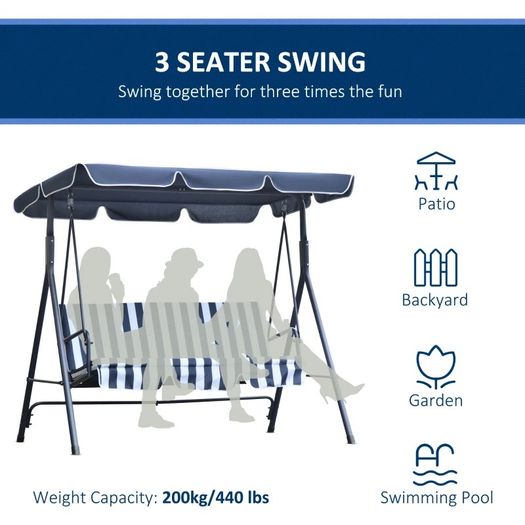 Steel 3-Seater Swing Chair w/ Adjustable Canopy Blue (FREE SHIPPING)