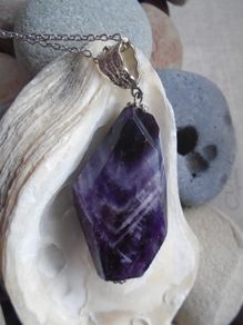 Amethyst pendant, Gemstone jewellery, Feb birthstone, Stainless steel chain, Jewellery, Gift