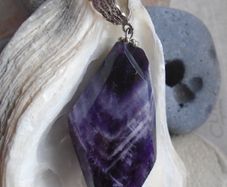 Amethyst pendant, Gemstone jewellery, Feb birthstone, Stainless steel chain, Jewellery, Gift