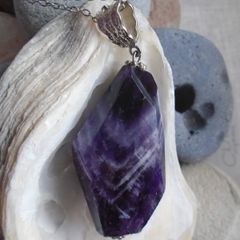 Amethyst pendant, Gemstone jewellery, Feb birthstone, Stainless steel chain, Jewellery, Gift