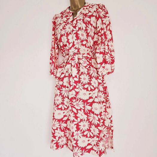 Wallis Floral Print Crepe Pink Red White Midi Tea Dress