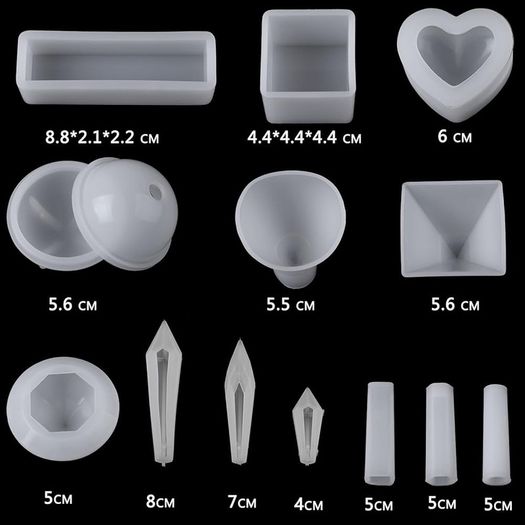 Resin Silicone Moulds, 13pcs Resin Kits for Beginners, Epoxy Resin Mold DIY Jewelry Craft Molds with Sphere, Cube, Pyramid, Diamond, Square, Round and Crystal Pendants