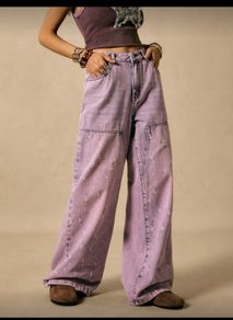 Estelle Shein Light Purple Wide Leg Jeans Size UK 14
